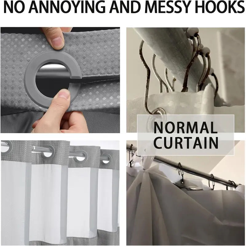 No Hook Shower Curtain with Snap-In Liner – Waterproof Double-Layer Hotel Style Fabric Curtain