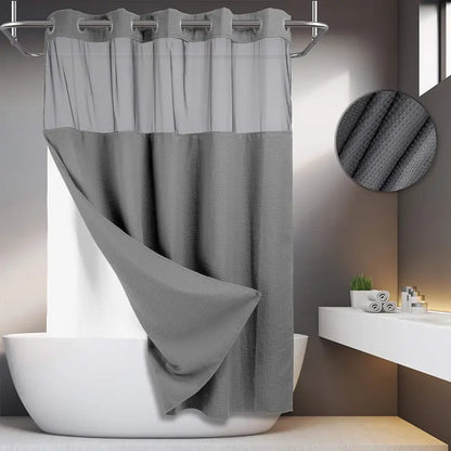 No Hook Shower Curtain with Snap-In Liner – Waterproof Double-Layer Hotel Style Fabric Curtain