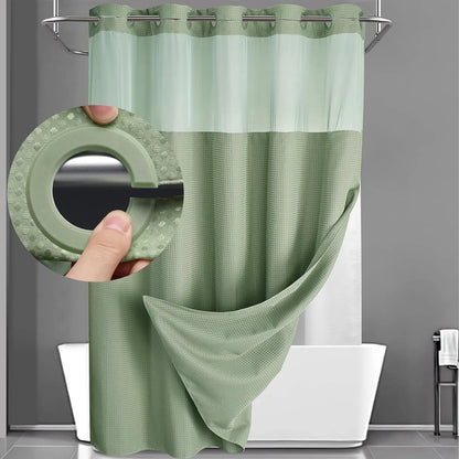 No Hook Shower Curtain with Snap-In Liner – Waterproof Double-Layer Hotel Style Fabric Curtain