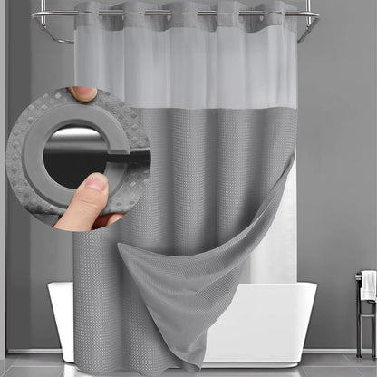 No Hook Shower Curtain with Snap-In Liner – Waterproof Double-Layer Hotel Style Fabric Curtain