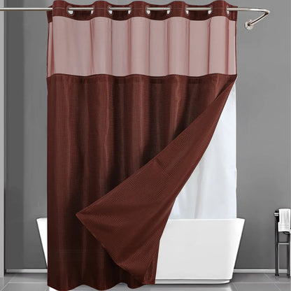 No Hook Shower Curtain with Snap-In Liner – Waterproof Double-Layer Hotel Style Fabric Curtain