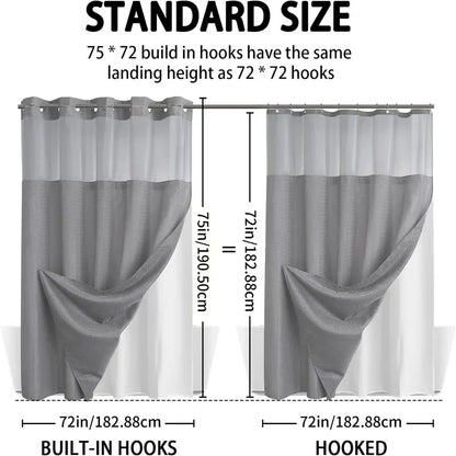 No Hook Shower Curtain with Snap-In Liner – Waterproof Double-Layer Hotel Style Fabric Curtain