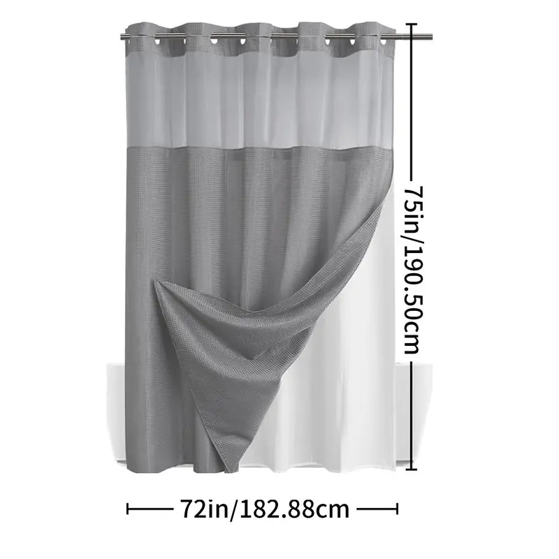 No Hook Shower Curtain with Snap-In Liner – Waterproof Double-Layer Hotel Style Fabric Curtain