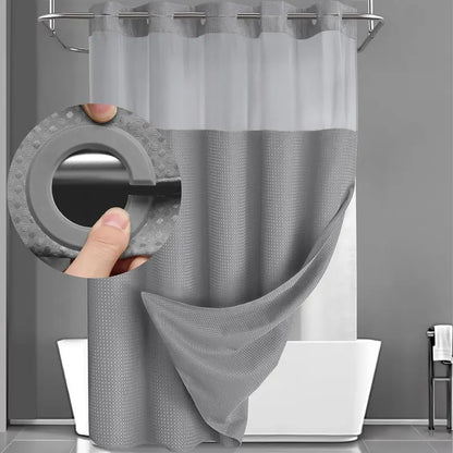 No Hook Shower Curtain with Snap-In Liner – Waterproof Double-Layer Hotel Style Fabric Curtain
