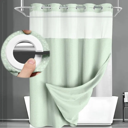 No Hook Shower Curtain with Snap-In Liner – Waterproof Double-Layer Hotel Style Fabric Curtain